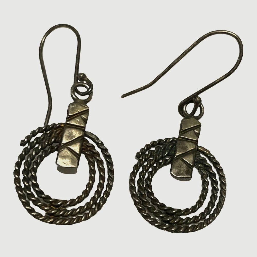 marked silver rolled rope Drop earrings cowgirl Lasso western country Tested 5gm